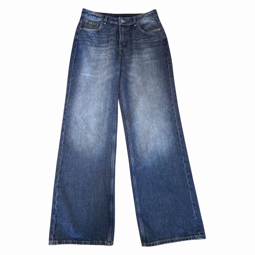 Divided by H&M High Waisted Wide Straight Leg Denim Jeans Medium Wash Size 6